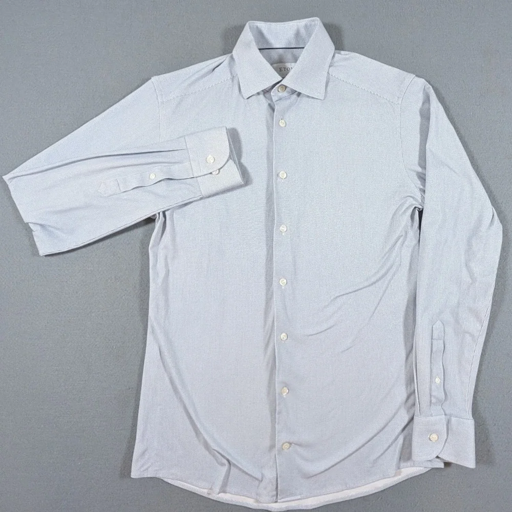 Eton Dress Shirt Mens 38 15 Slim Fit Light Blue Micro Pattern Long Sleeve